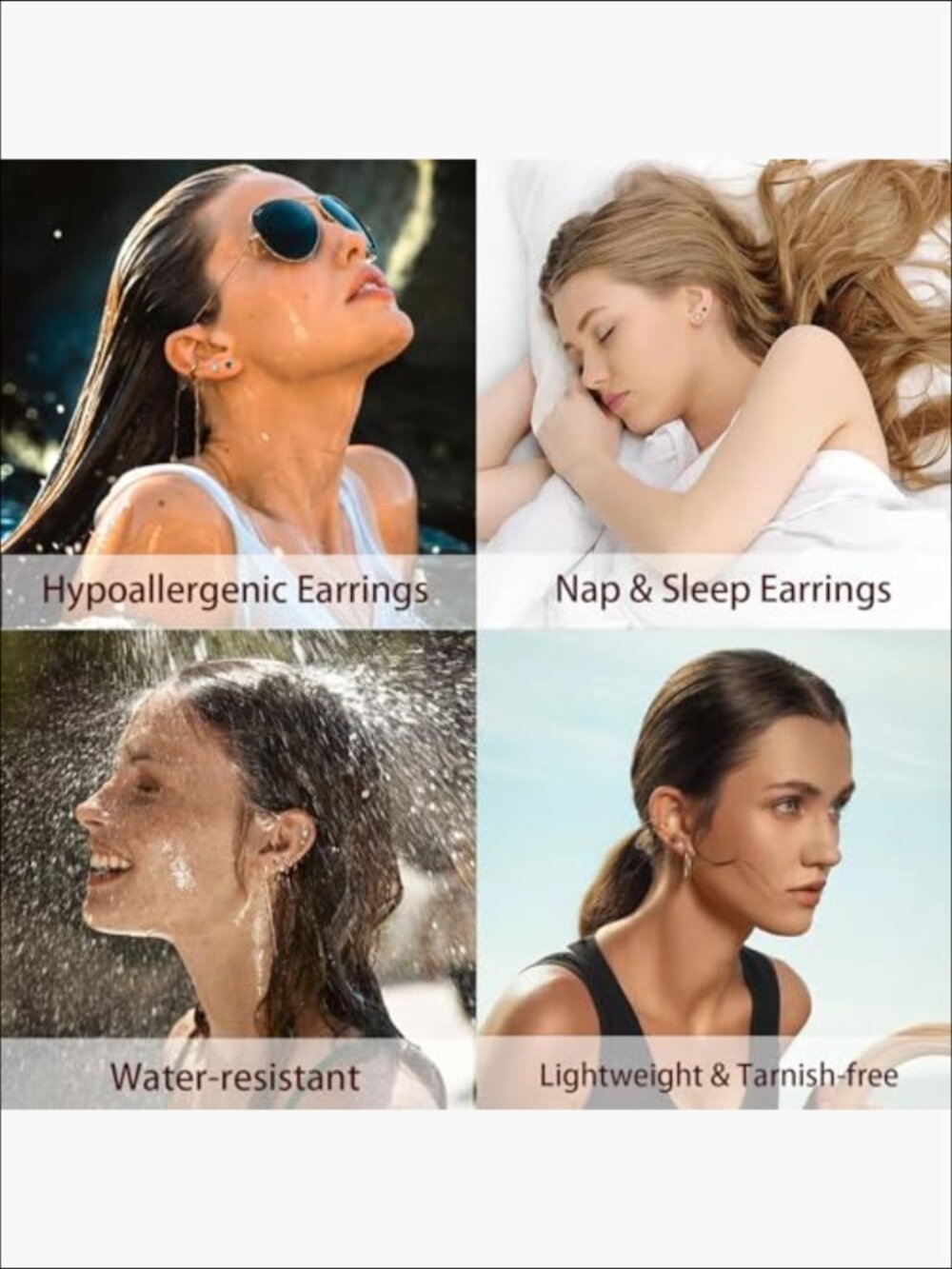 Hypoallergenic Titanium Earrings Set - 7 Pairs Flat Back Studs & Hoops for - Picture 6 of 7